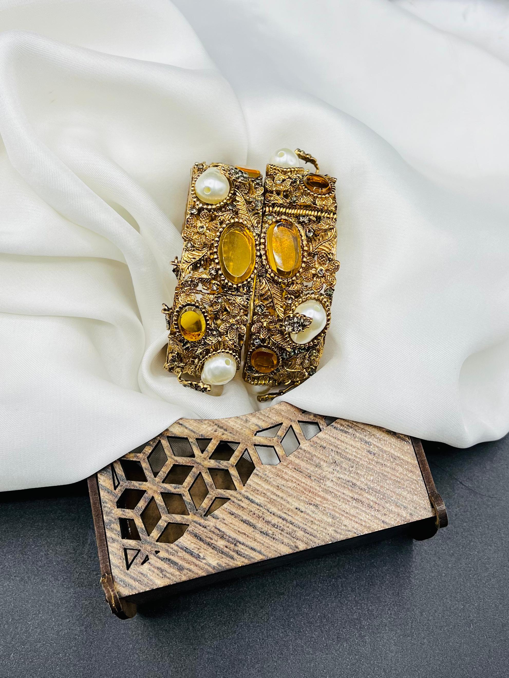 Antique Pearl & Stone Cuff Bracelet