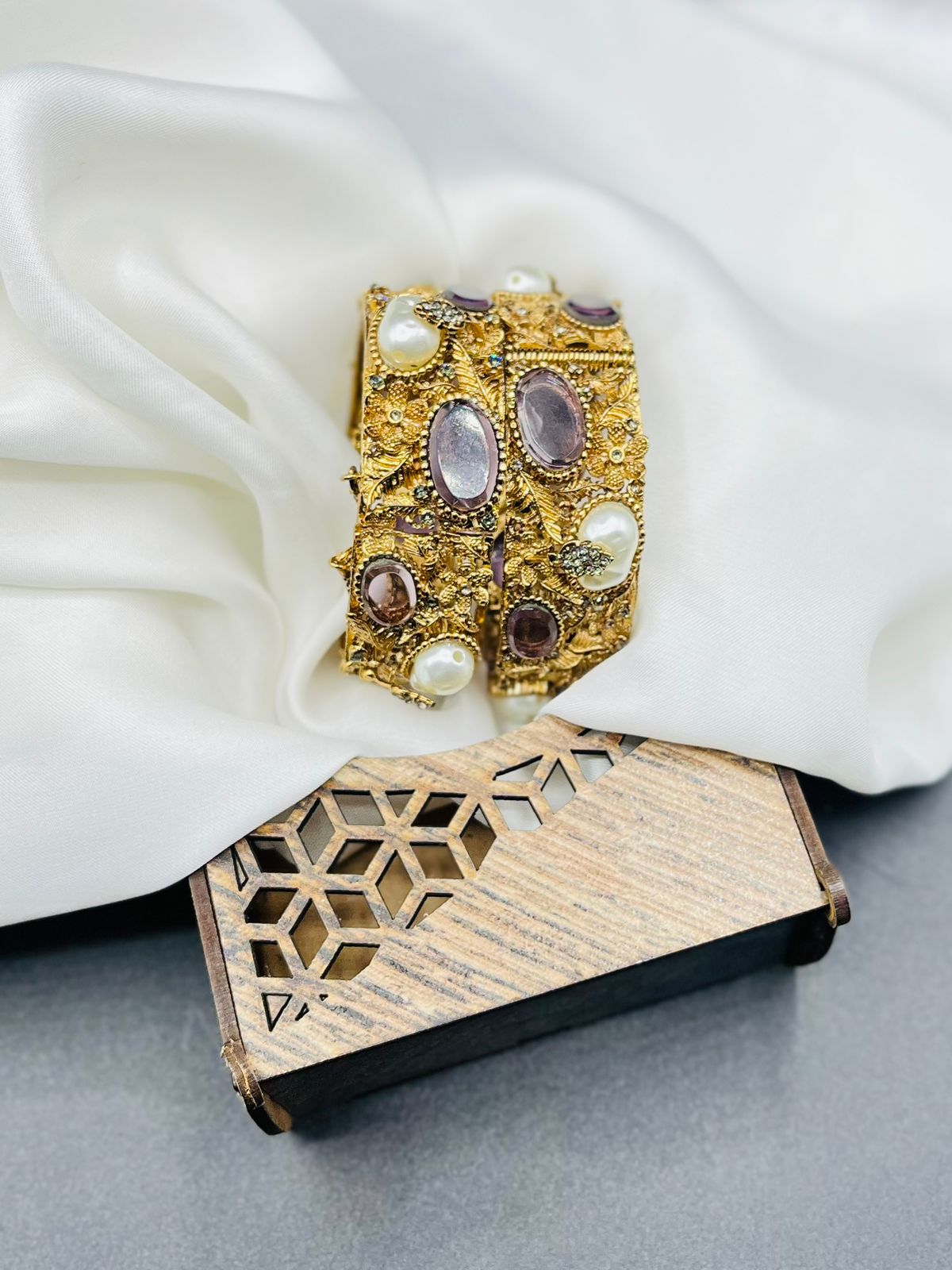 Antique Pearl & Stone Cuff Bracelet
