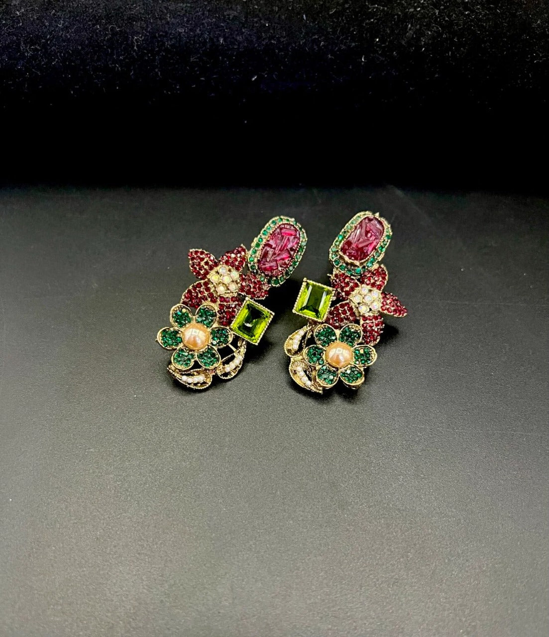 Stone Floral Earrings – Handcrafted Elegance in Fine Finish