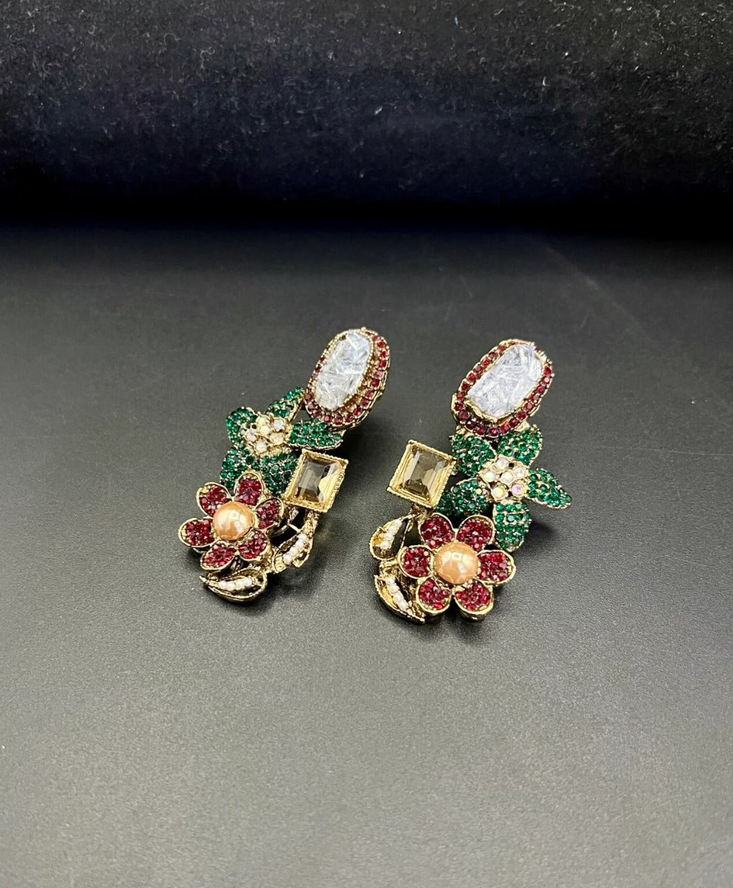 Stone Floral Earrings – Handcrafted Elegance in Fine Finish