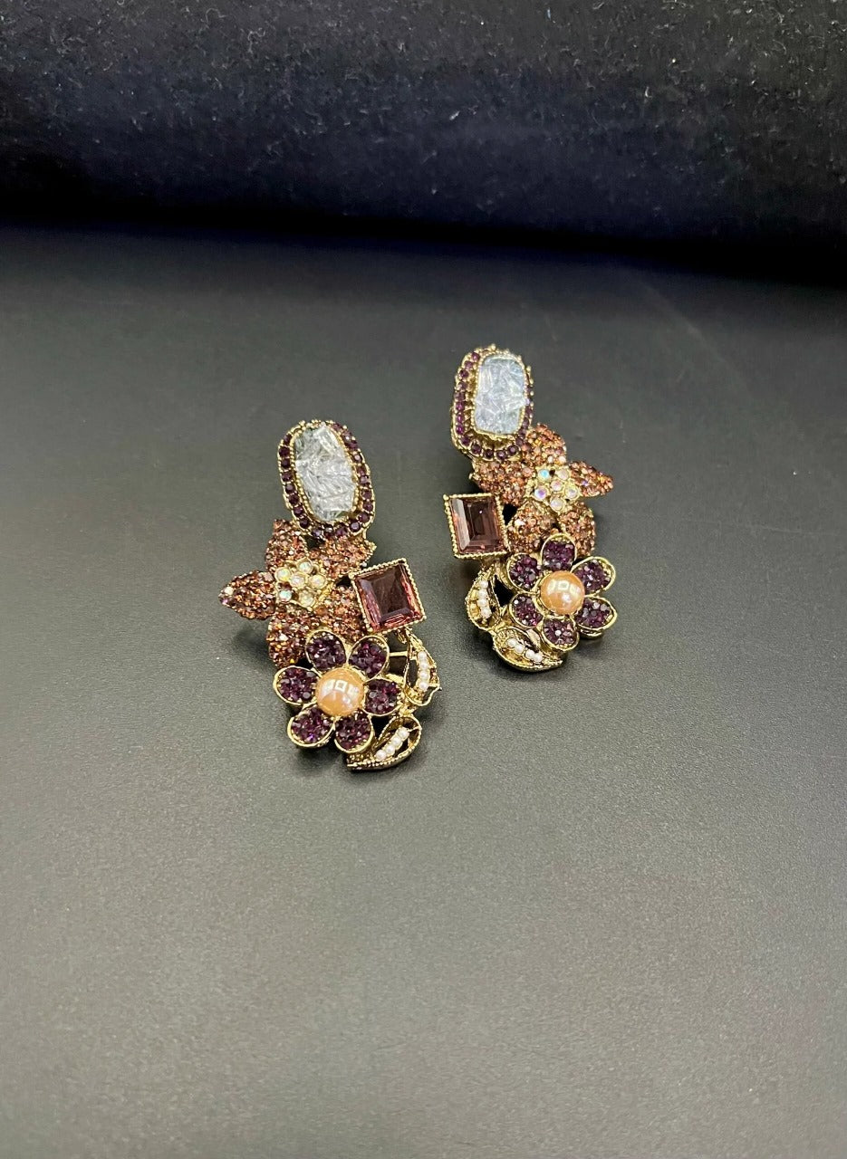 Stone Floral Earrings – Handcrafted Elegance in Fine Finish