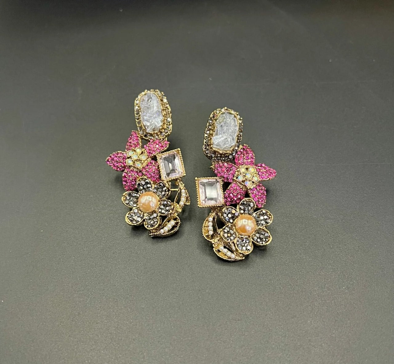 Stone Floral Earrings – Handcrafted Elegance in Fine Finish