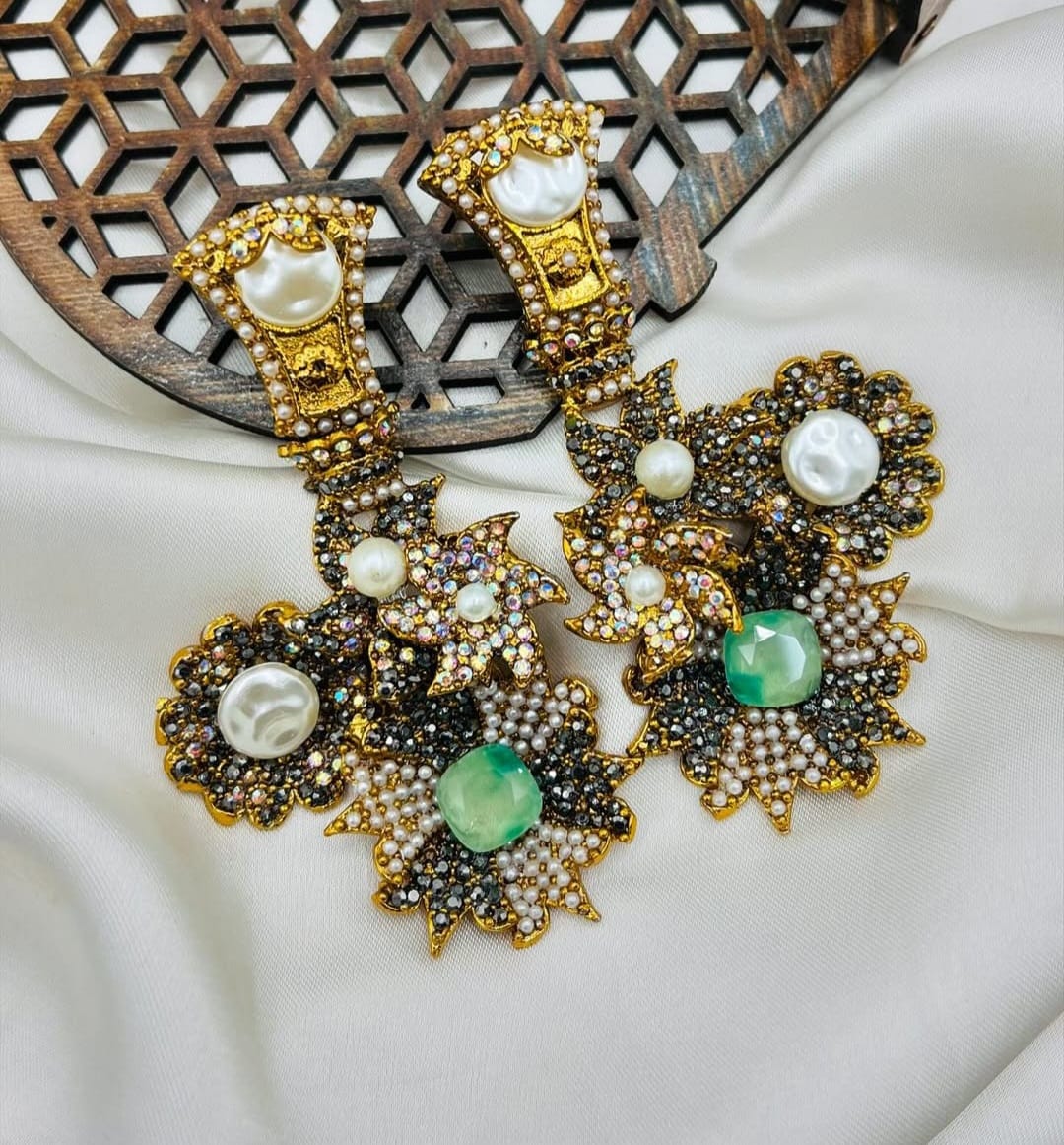MULTICOLOUR CRYSTAL & PEARL STATEMENT EARRINGS