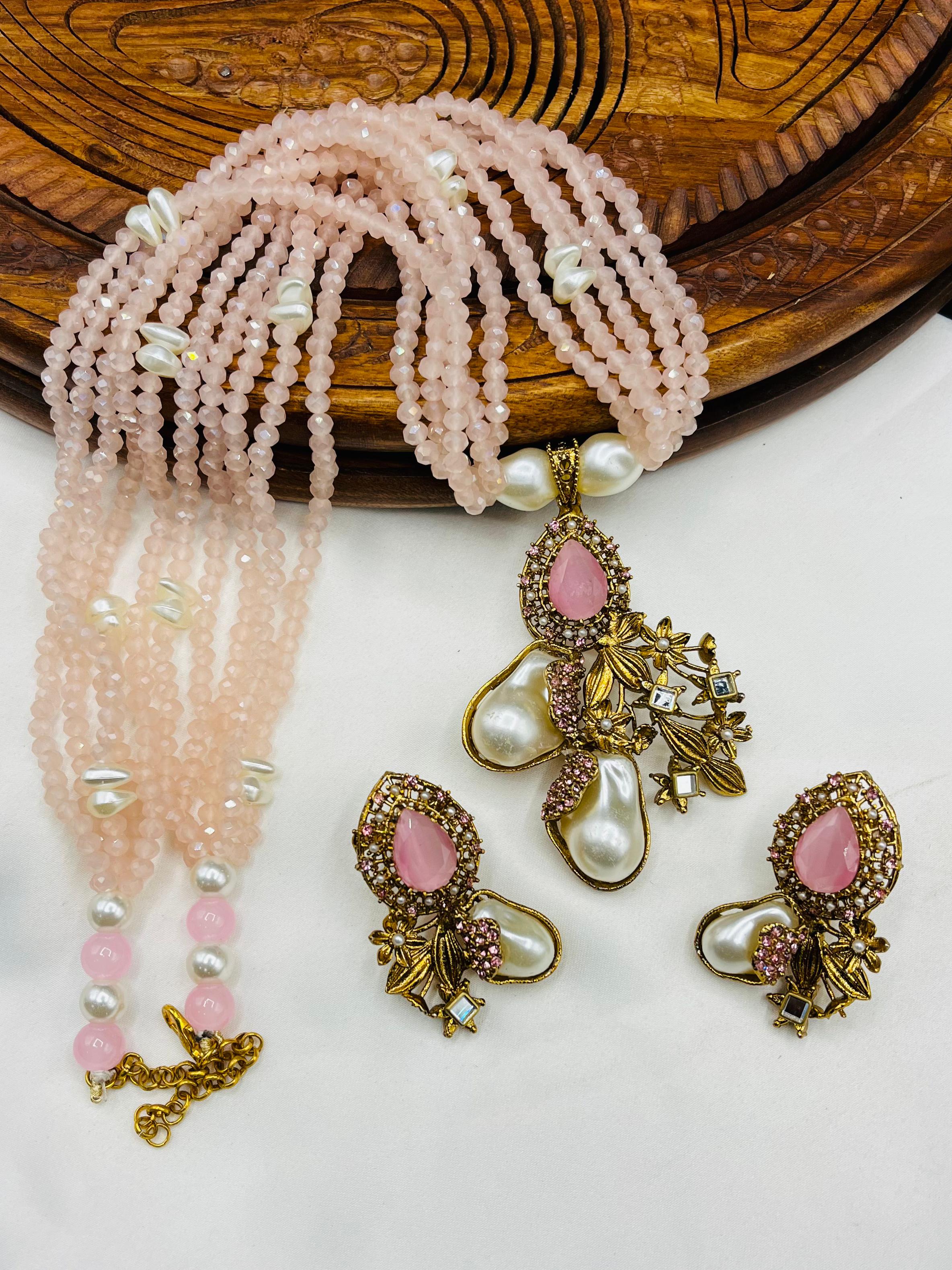 Royal Amethyst Pearl Blossom Set – Statement Necklace & Earrings