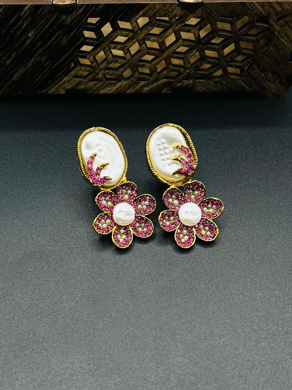 Vintage Pearl Cameo Floral Earrings – Crystal Statement Jewelry