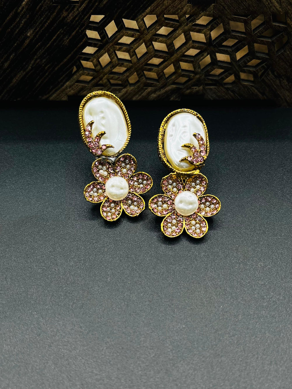 Vintage Pearl Cameo Floral Earrings – Crystal Statement Jewelry
