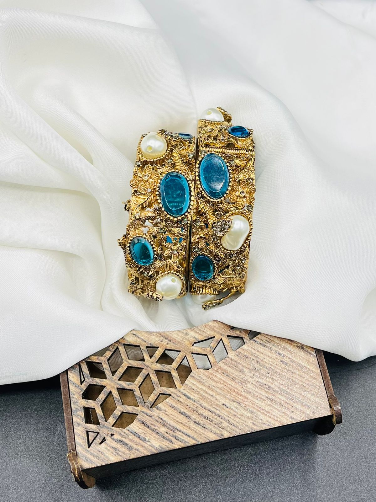 Antique Pearl & Stone Cuff Bracelet