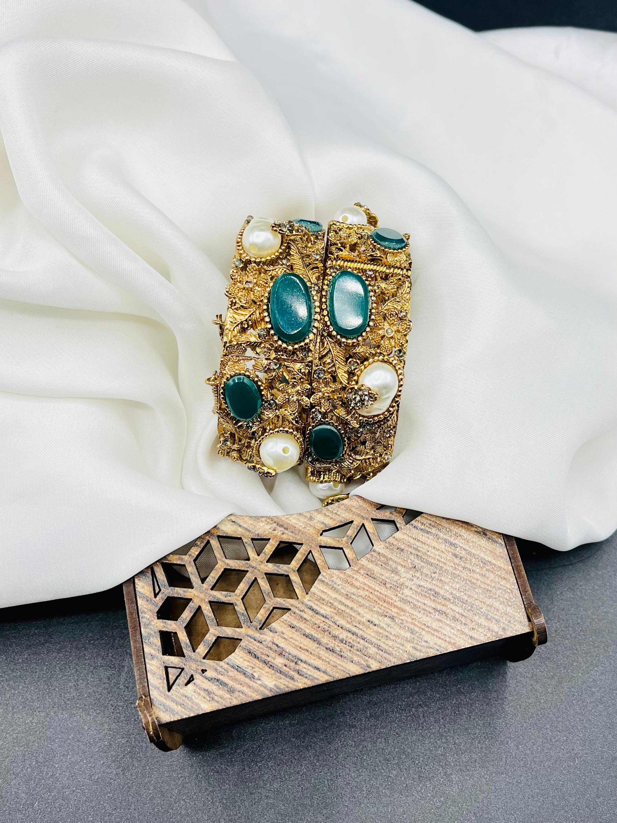 Antique Pearl & Stone Cuff Bracelet
