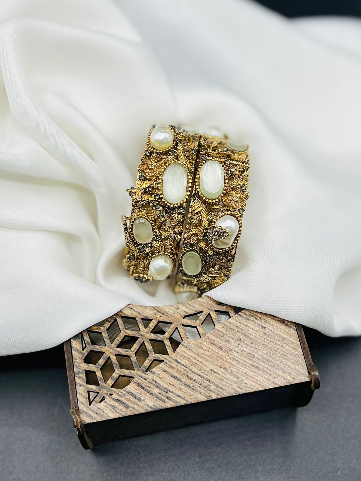 Antique Pearl & Stone Cuff Bracelet