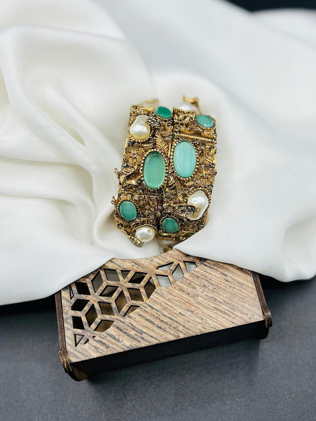 Antique Pearl & Stone Cuff Bracelet