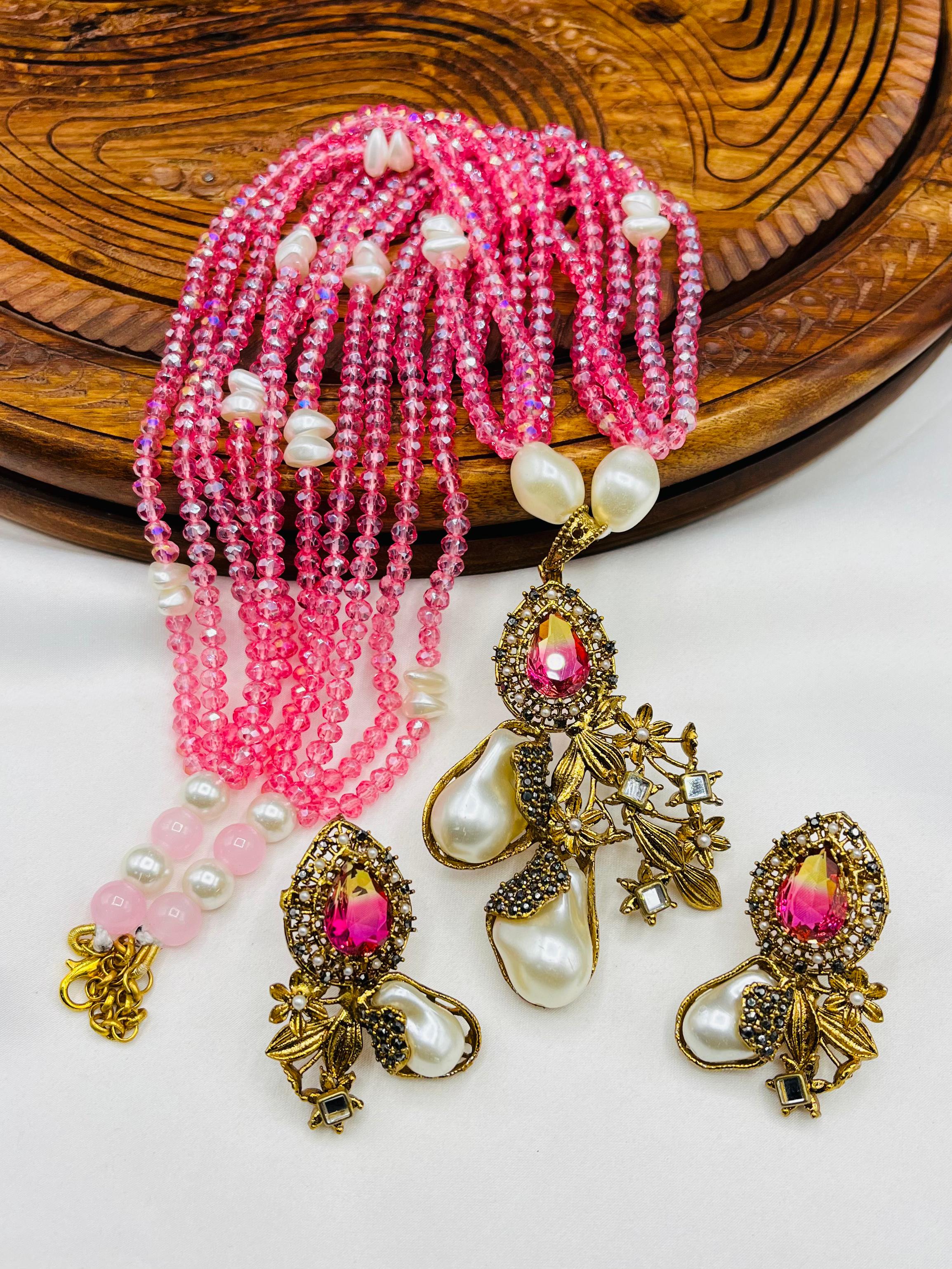 Royal Amethyst Pearl Blossom Set – Statement Necklace & Earrings