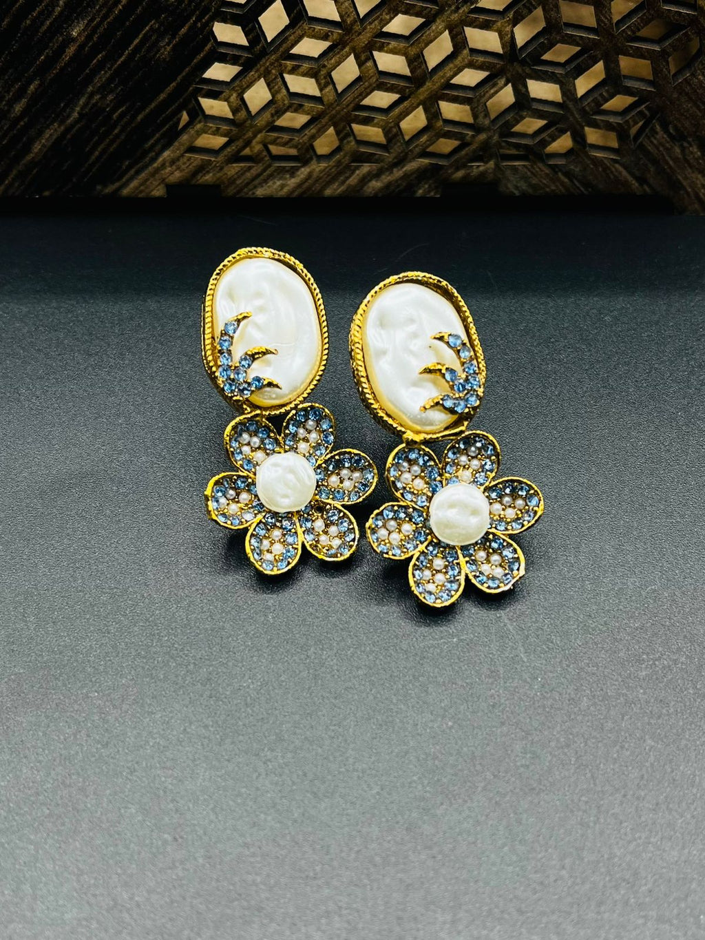 Vintage Pearl Cameo Floral Earrings – Crystal Statement Jewelry